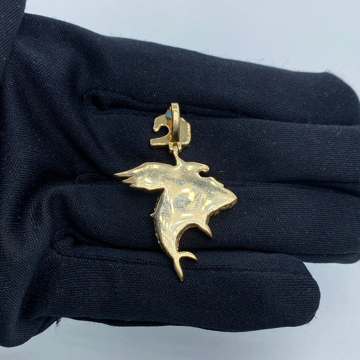 14K Gold Flying Shark Diamond Pendant - additional product view 4