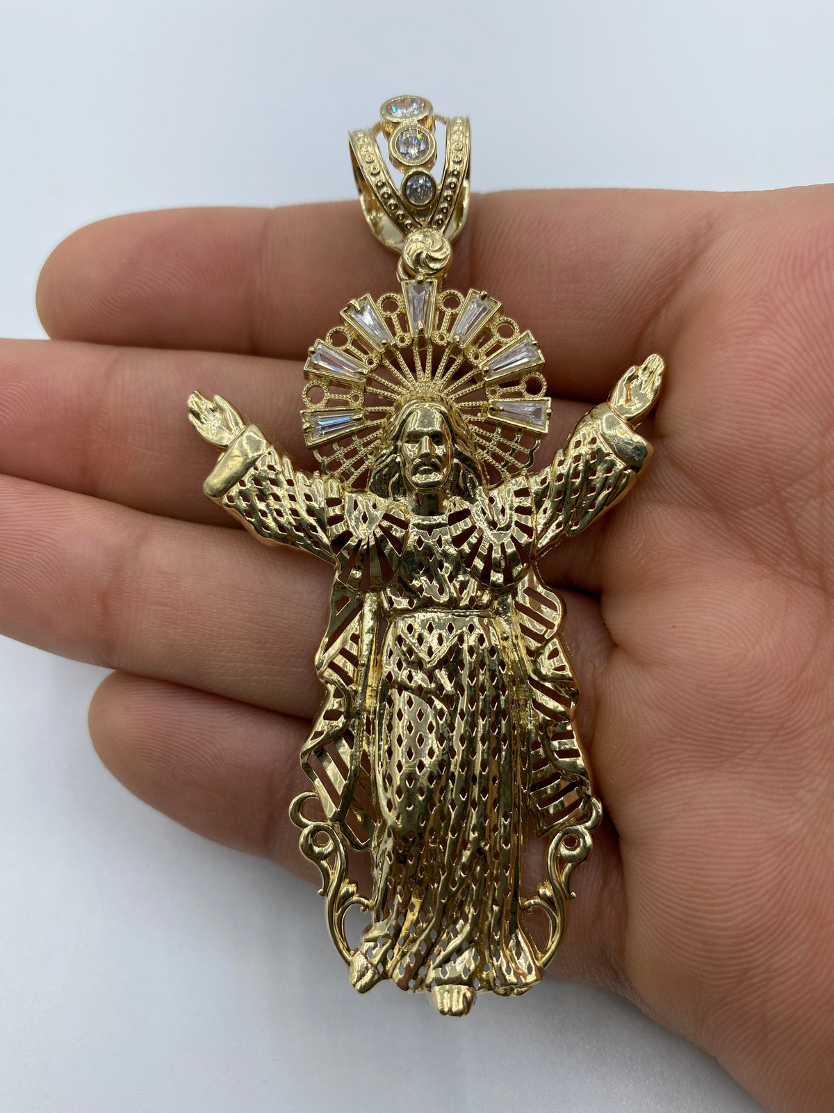 14K Gold Jesus with Halo Pendant 3.25 in - additional product view 2