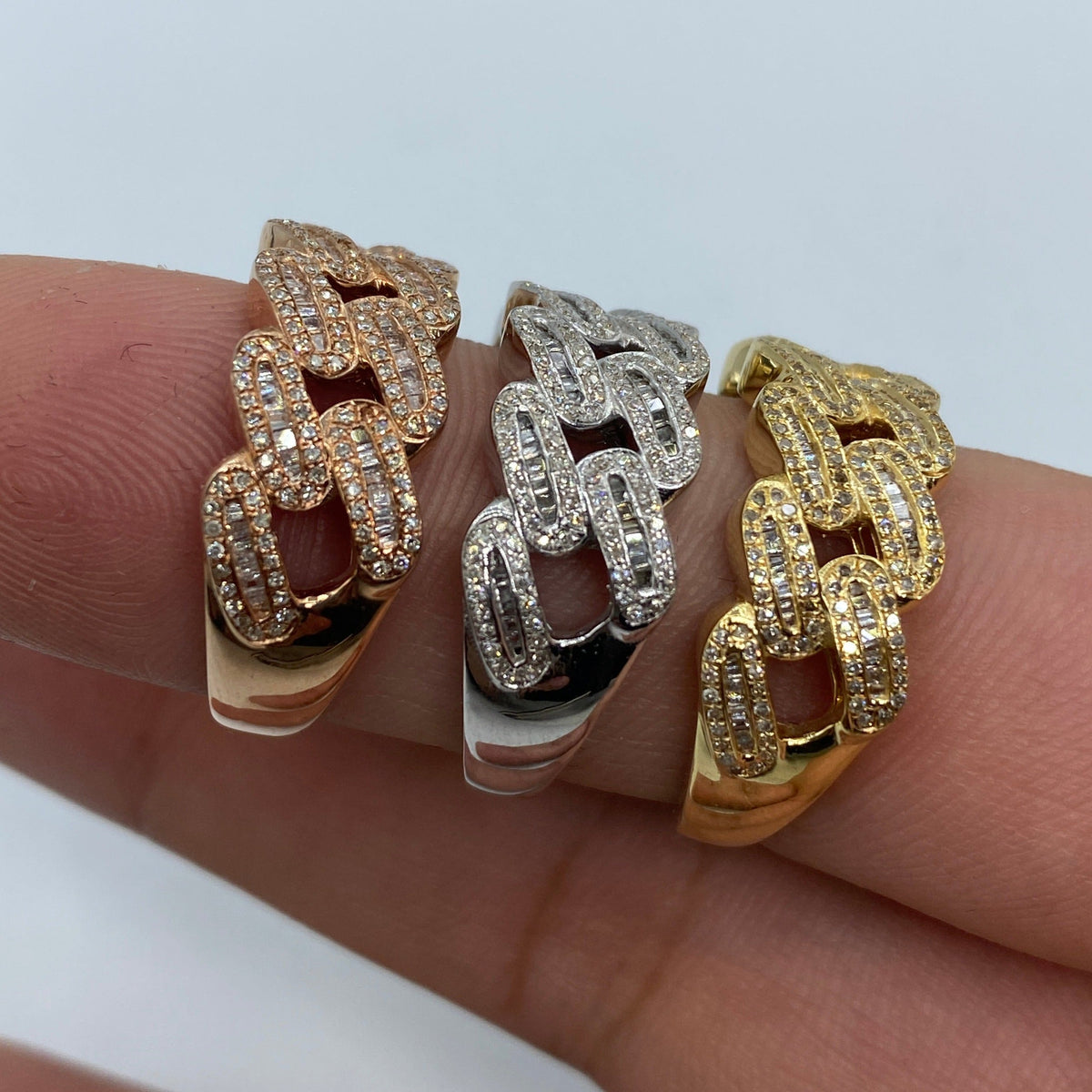 10K/14K Gold 9mm Rounded Cuban Link Diamond Baguette Ring - additional product view 8
