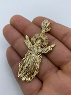 14K Gold Jesus with Halo Pendant 2.25 in - additional product view 4