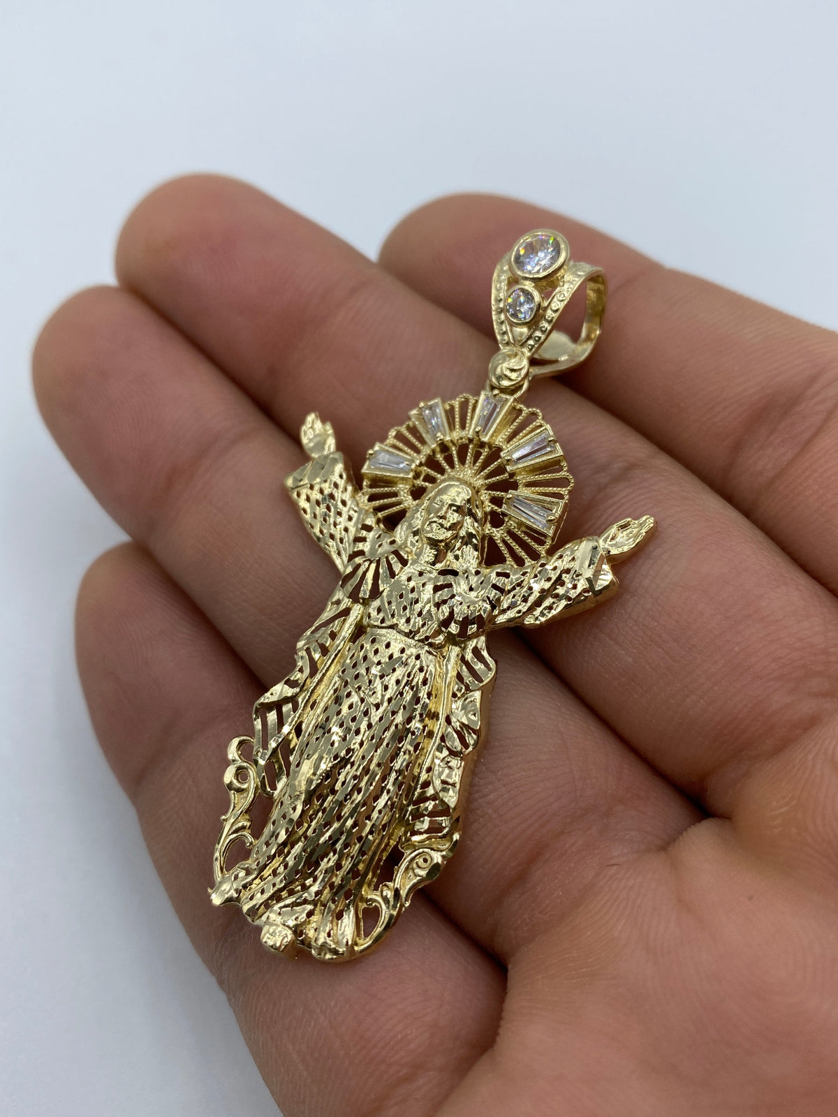 14K Gold Jesus with Halo Pendant 2.25 in - additional product view 4