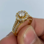 14K Gold Large Circle Stone Diamond Engagement Ring in yellow gold - close-up product photo