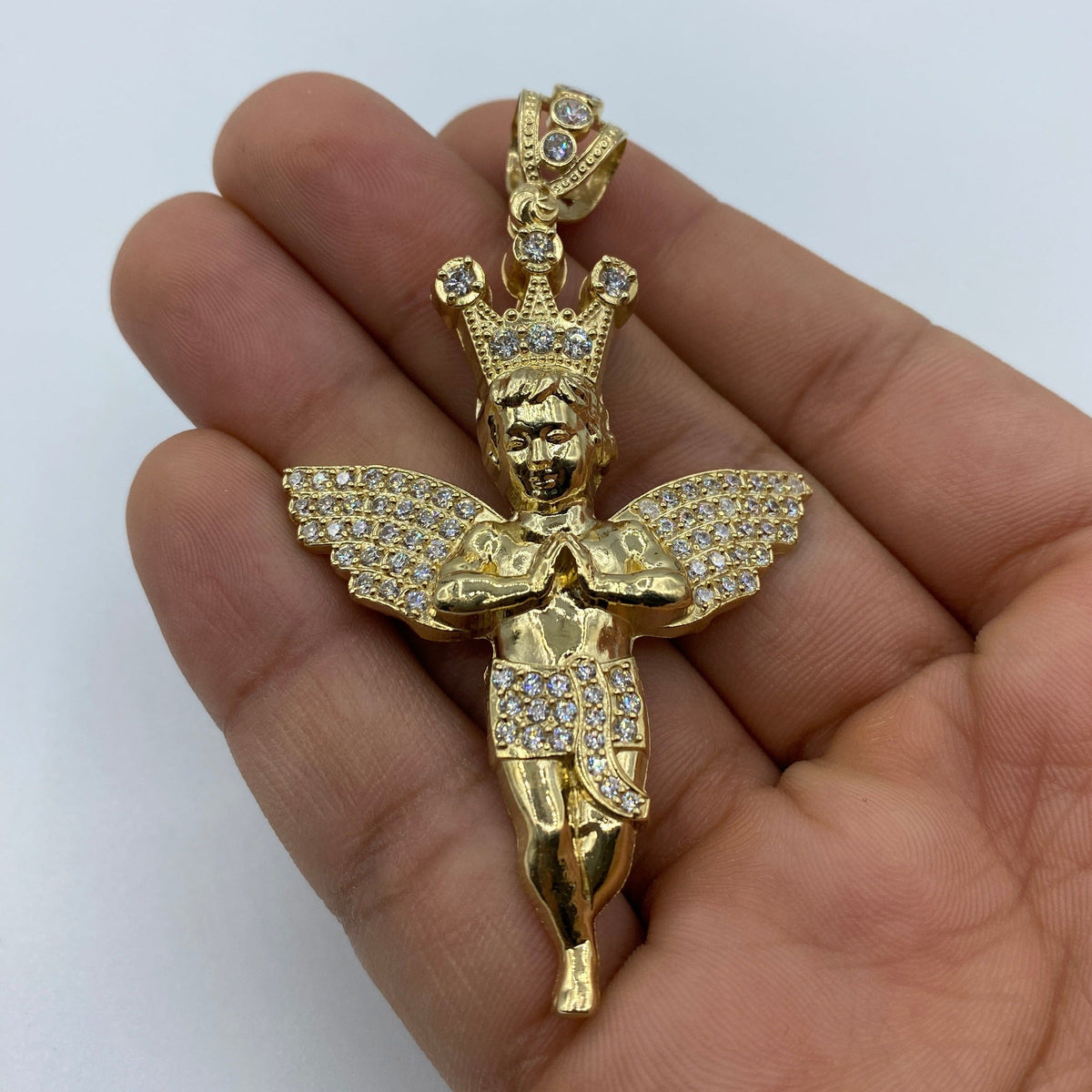 14K Gold Baby Angel with Crown Pendant 3.0 in - additional product view 8