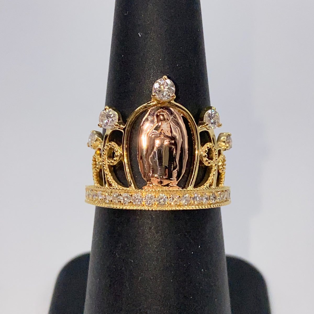 14K Gold Tiara of Virgin Mary Diamond Ring - additional product view 5