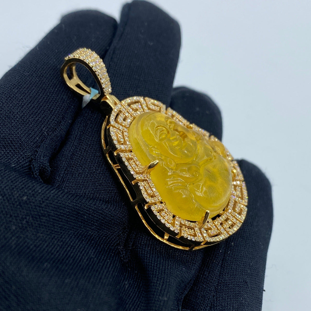 14K Gold Laughing Buddha Diamond Pendant - additional product view 3