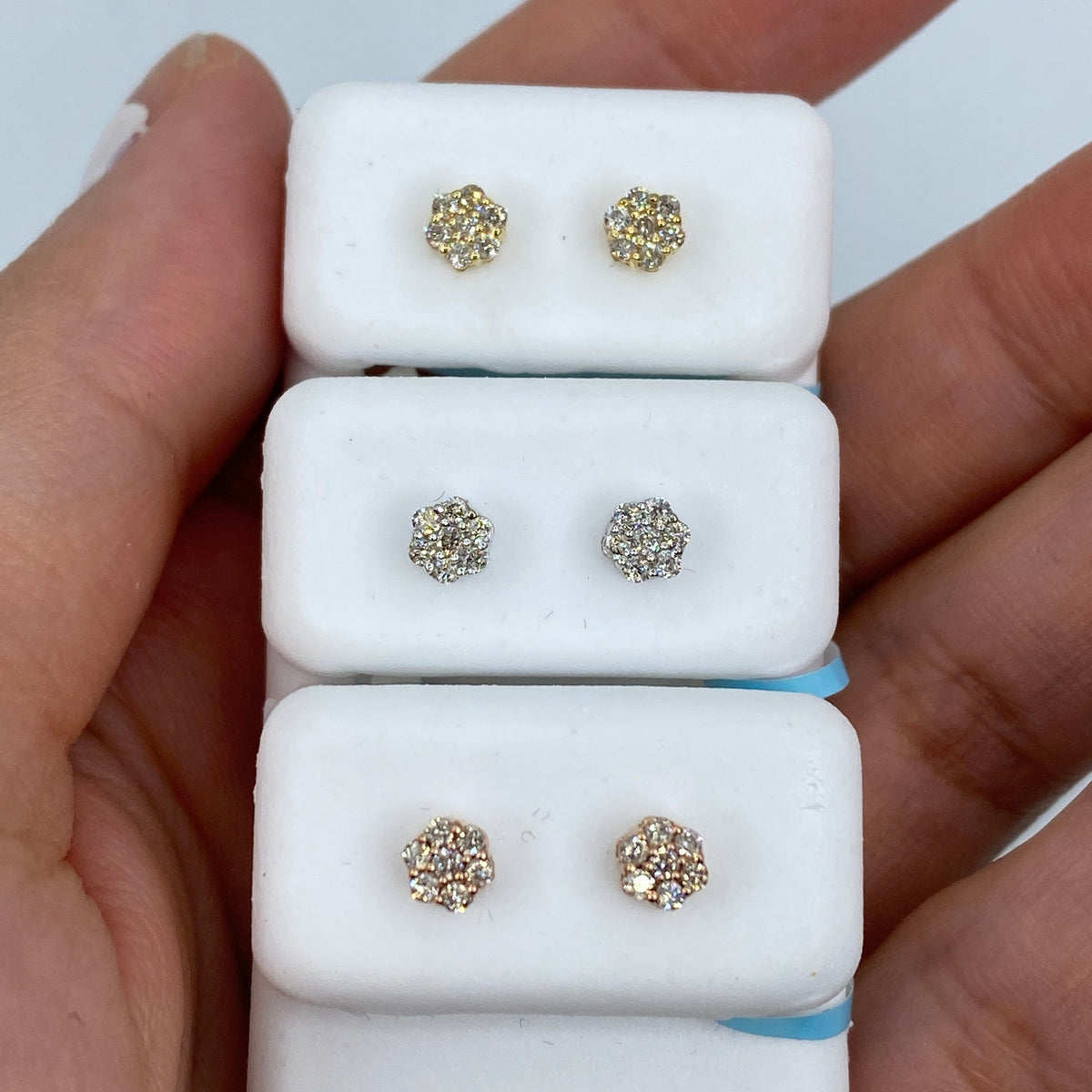 14K Gold Flower Diamond Earrings - additional product view 9