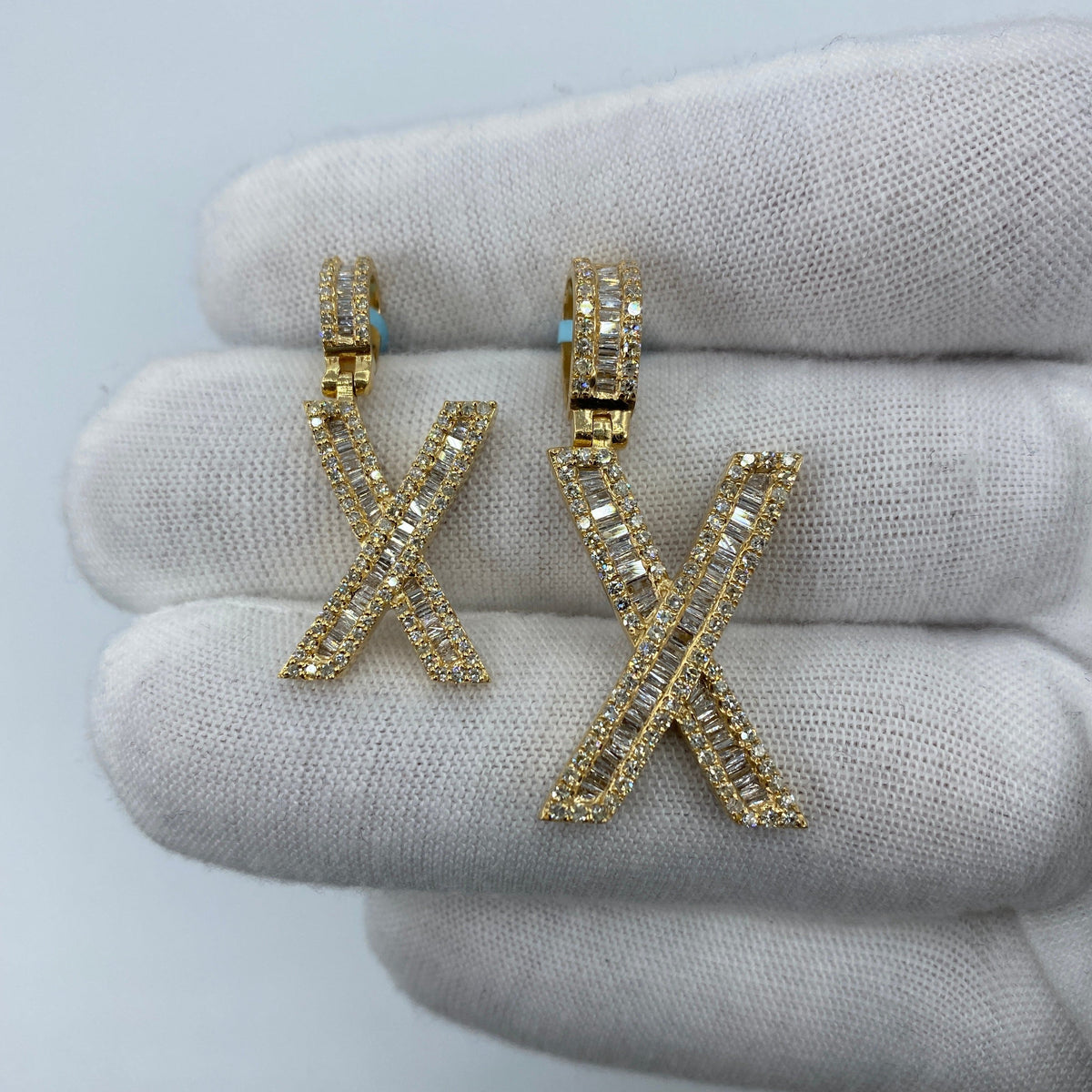 14K Gold Initial X Diamond Baguette Pendant - additional product view 2