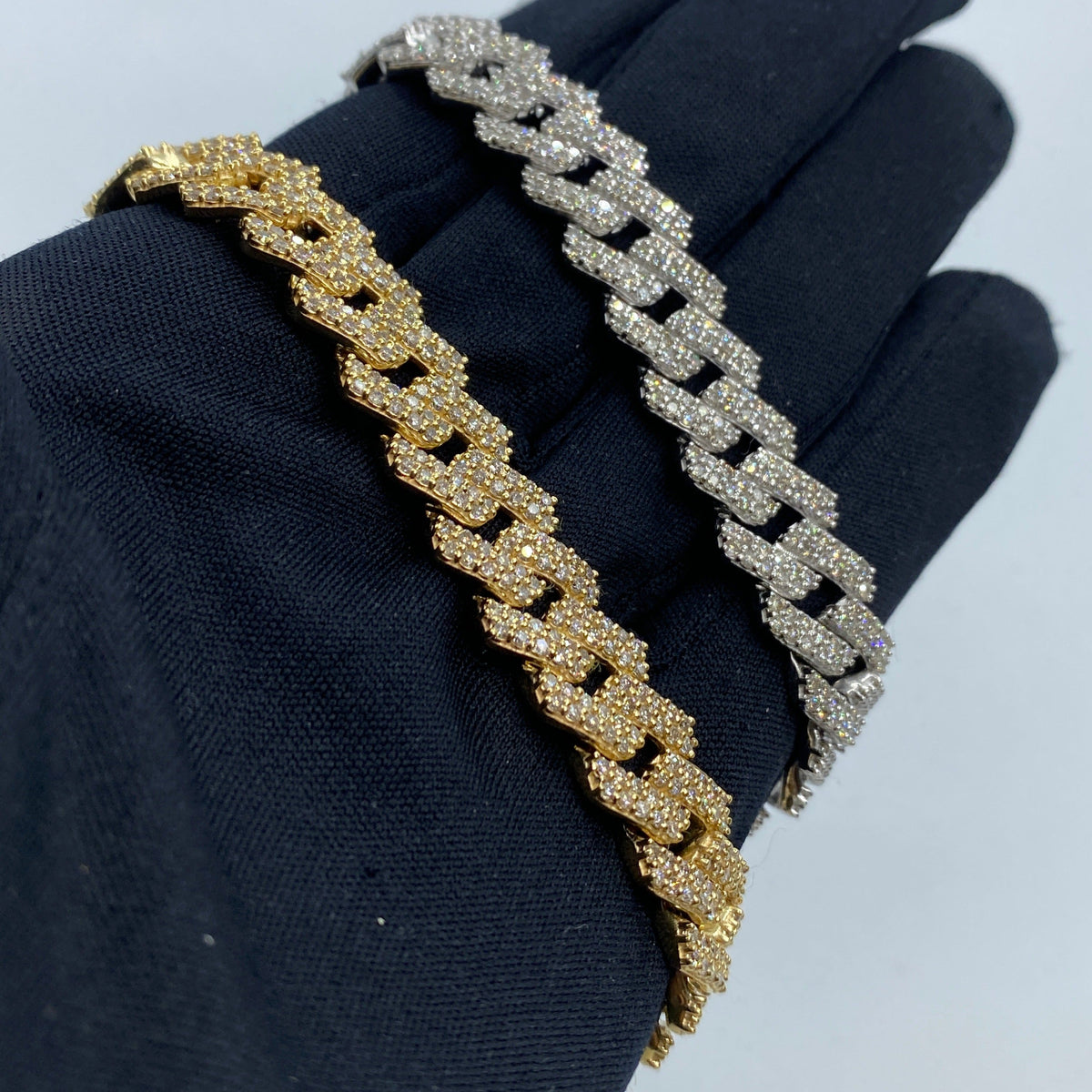 10K Gold 12mm Cuban Link Diamond Bracelet 7.5–8 in in yellow gold, 7.5" - close-up product photo