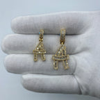 14K Gold Bamboo Initial Letter Diamond Baguette Pendants Full Collection in yellow gold, Small - close-up product photo