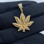 14K Gold Weed Cannabis Leaf Diamond Pendant - additional product view 2