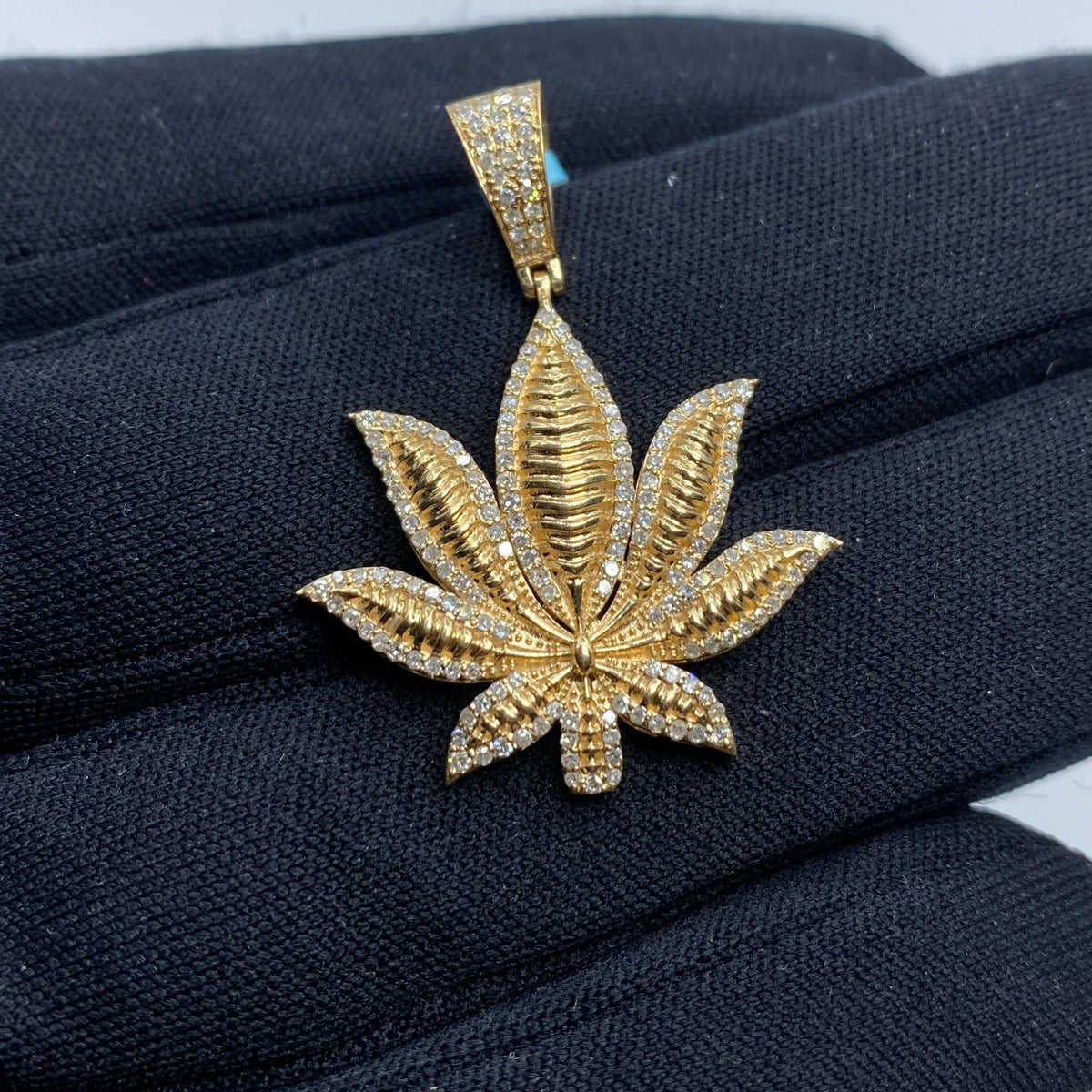 14K Gold Weed Cannabis Leaf Diamond Pendant - additional product view 2