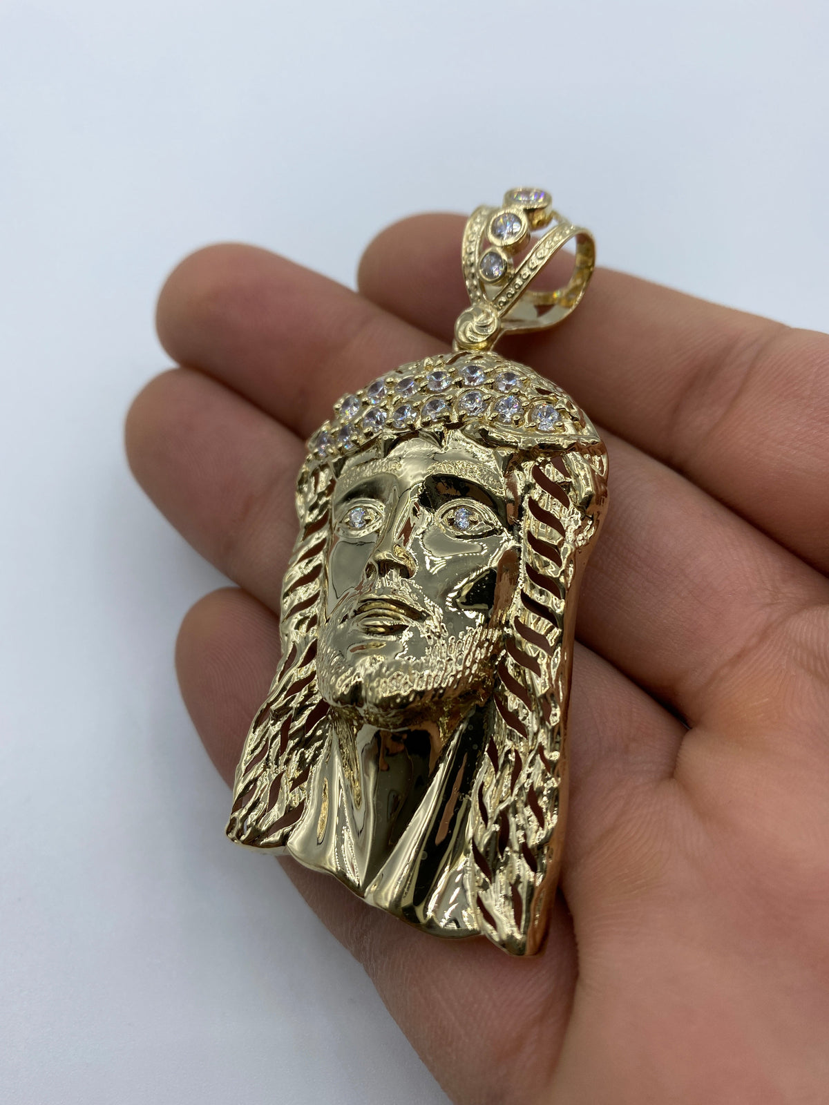 14K Gold Jesus Head Pendant 2.75 in - additional product view 3