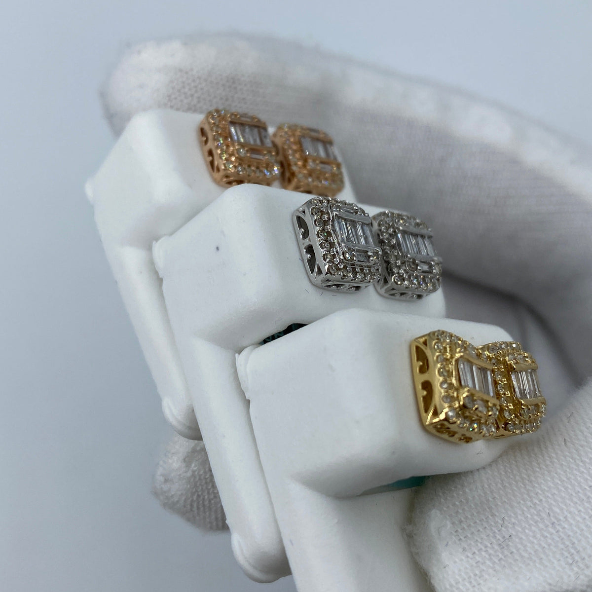 14K Gold Jumbo Rectangle Halo Diamond Baguette Earrings - additional product view 7