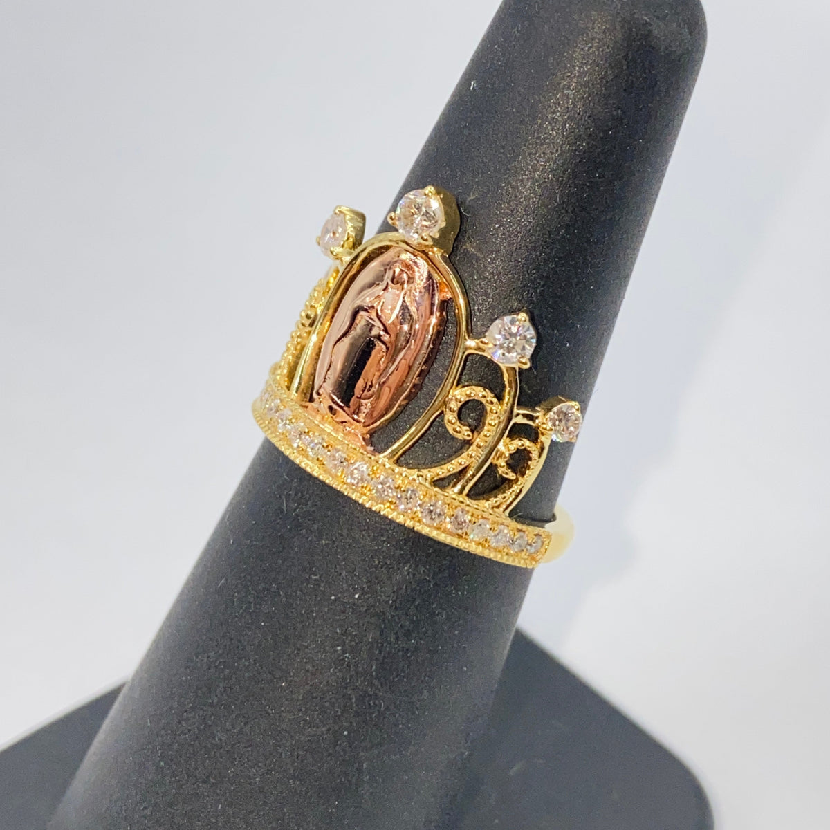 14K Gold Tiara of Virgin Mary Diamond Ring - additional product view 6