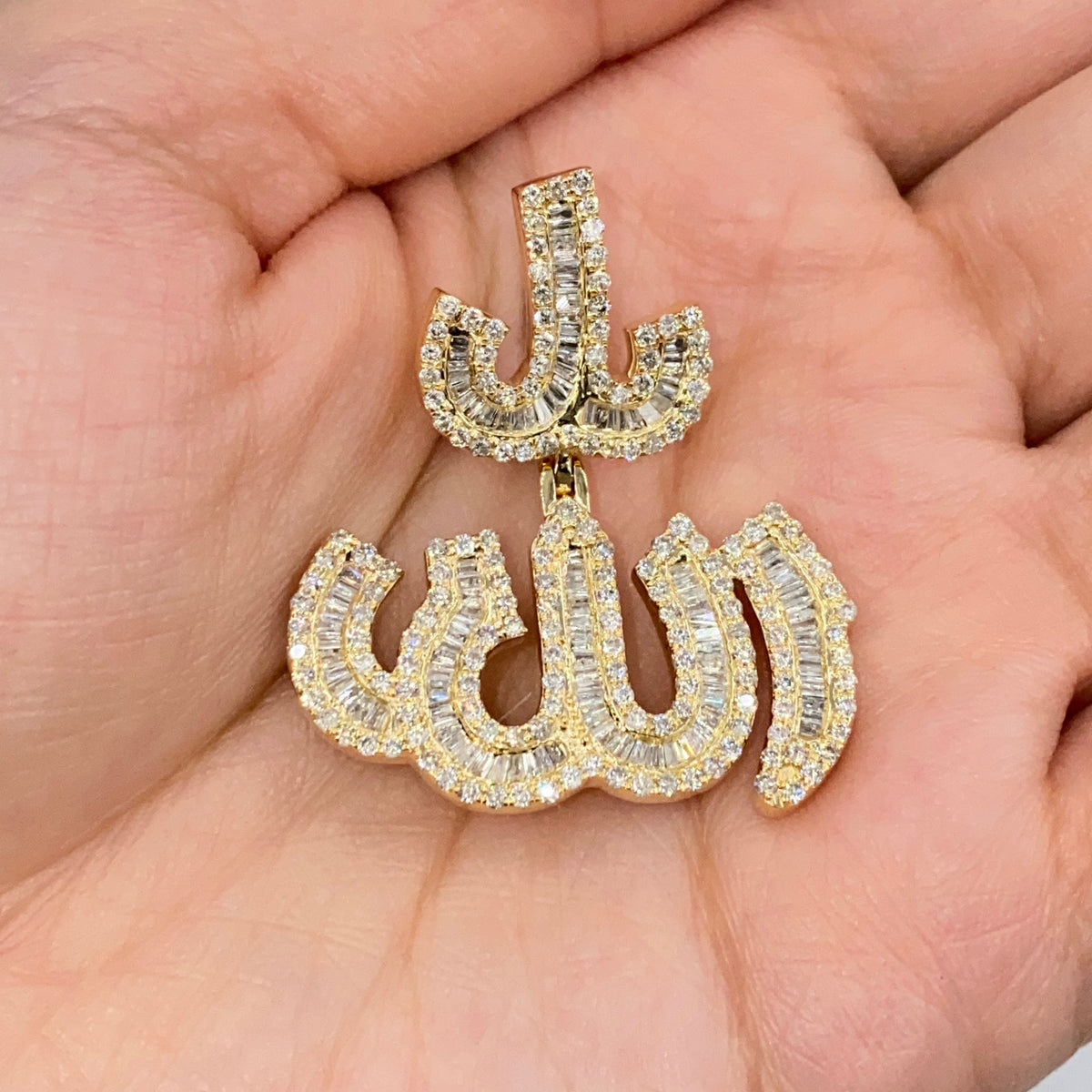 14K Gold Allah Diamond Baguette Pendant - additional product view 2