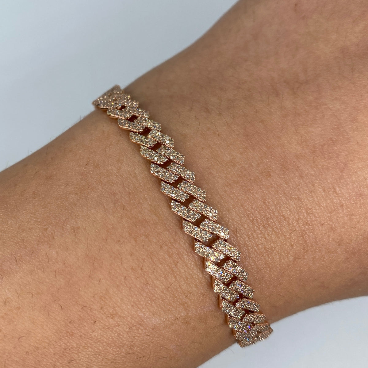 14K Gold 6.5mm Cuban Link Diamond Bracelet 7–8 in in rose gold, 7" - close-up product photo