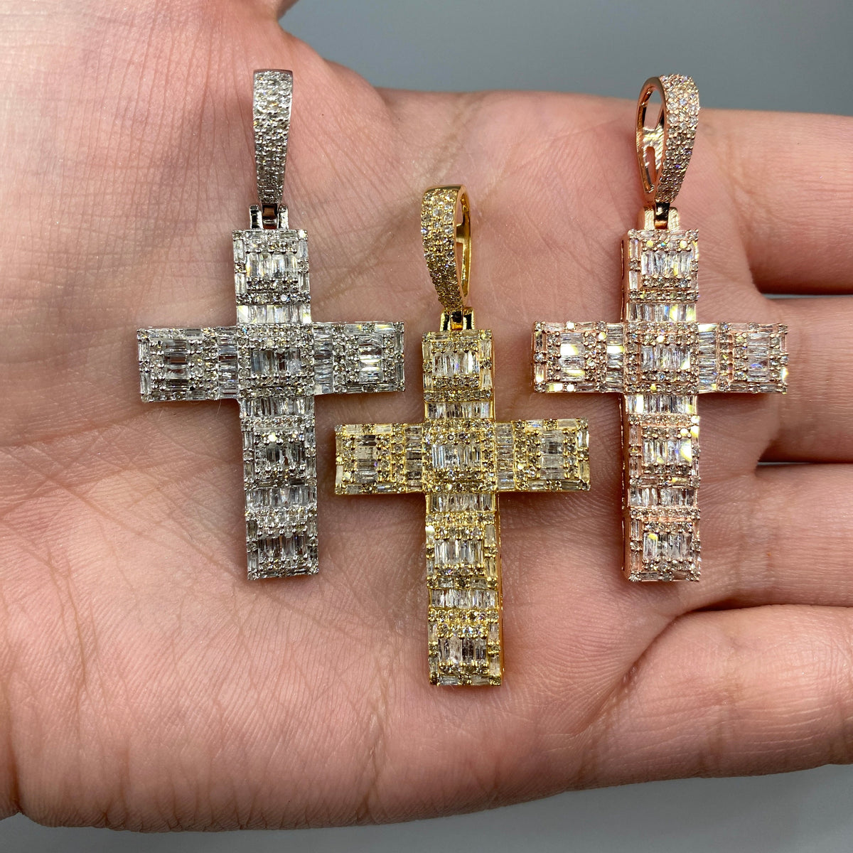 10K Gold Cross 3D Baguette Diamond Pendant - additional product view 3