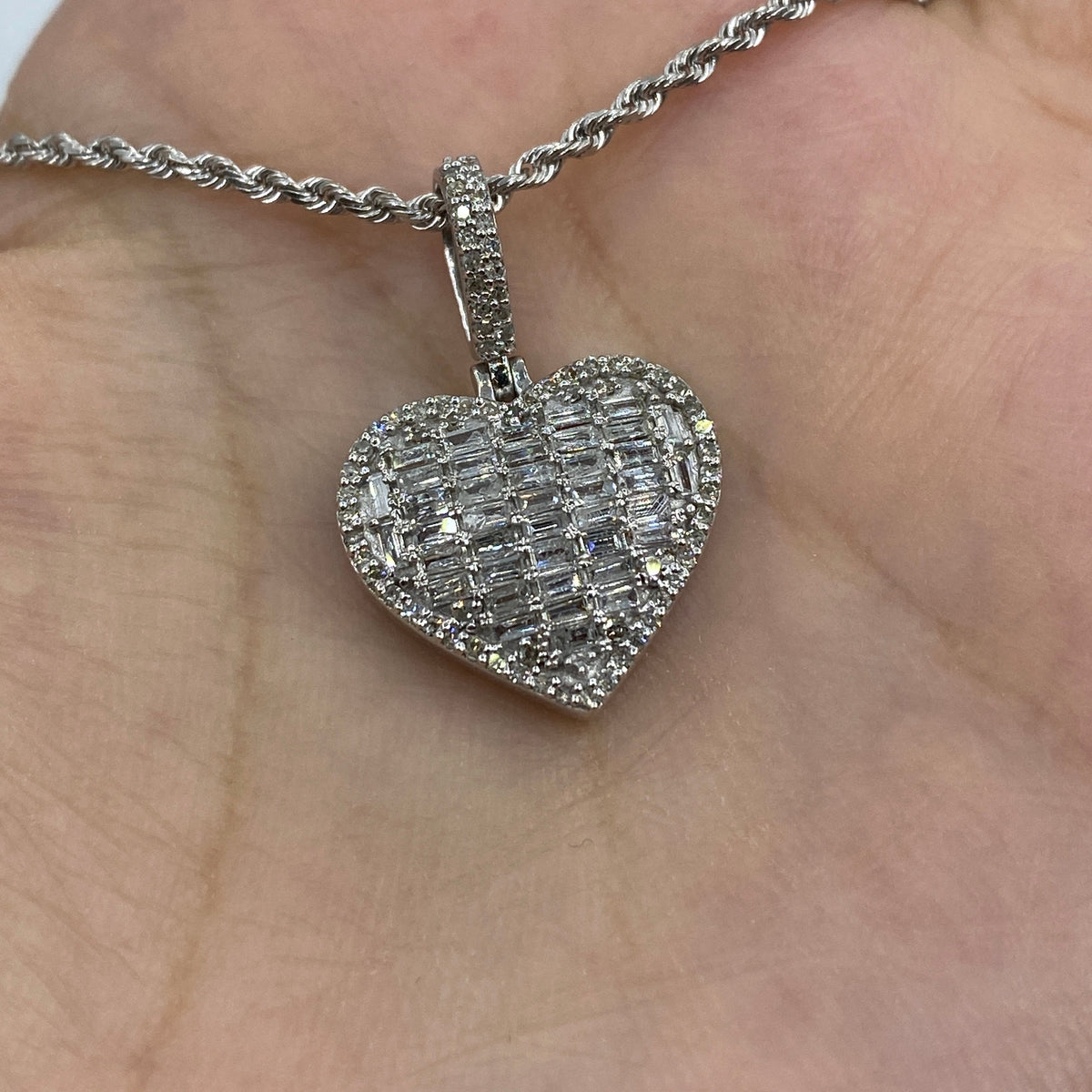 14K Gold Heart Halo Diamond Baguette Pendant - additional product view 3