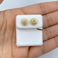10K Gold Sunflower Diamond Baguette Earrings in yellow gold - close-up product photo