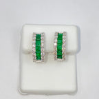 18K Gold Emerald Hoop Diamond Earrings - additional product view 6