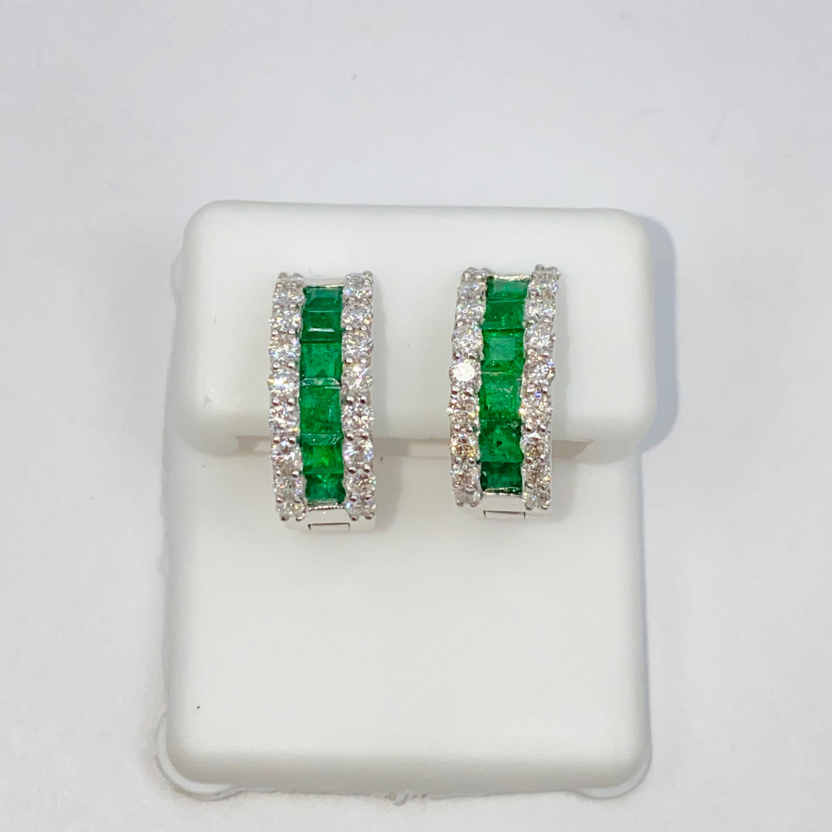 18K Gold Emerald Hoop Diamond Earrings - additional product view 6