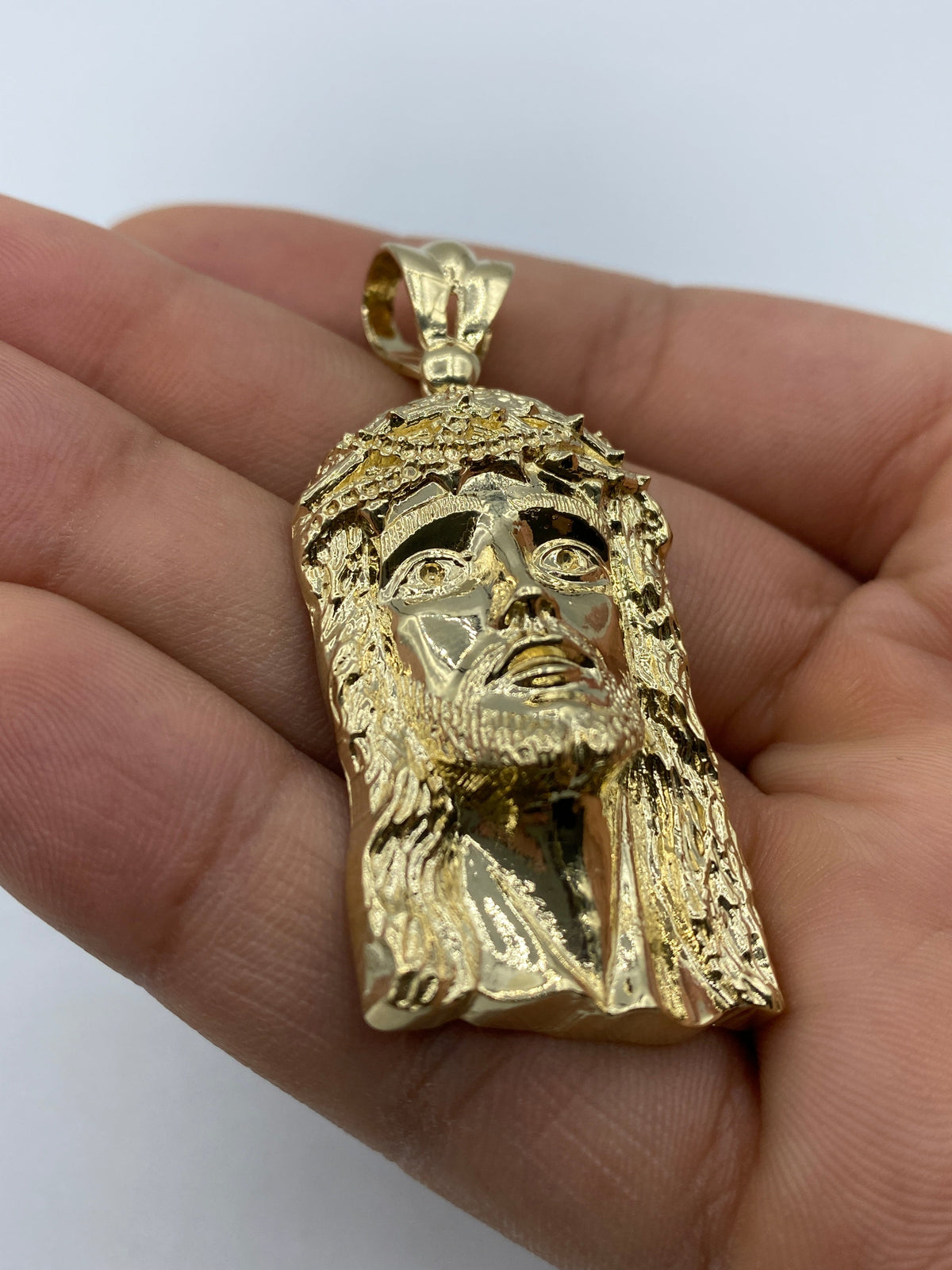 14K Gold Jesus Head Pendant 2.25 in - additional product view 7