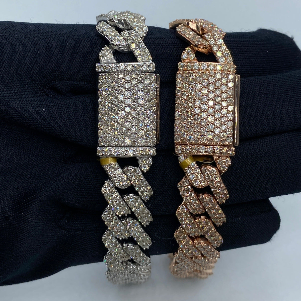 10K Gold 12mm Cuban Link Diamond Bracelet 7.5–8 in in rose gold, 8" - close-up product photo