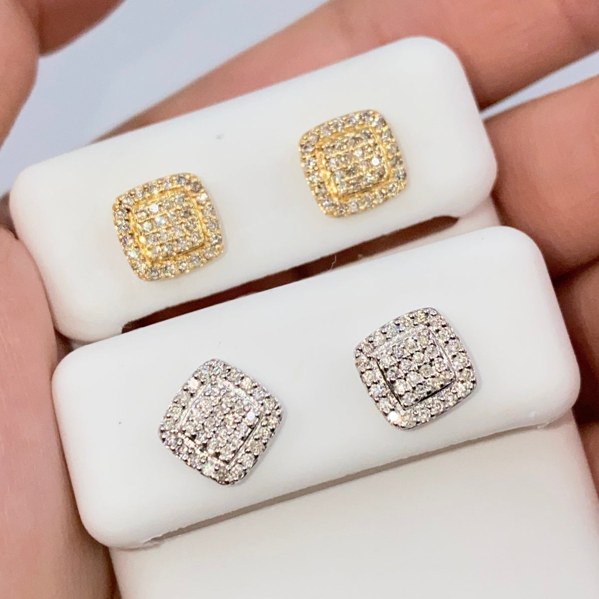 14K Gold 7.9mm Rounded Square Halo Diamond Earrings - additional product view 2