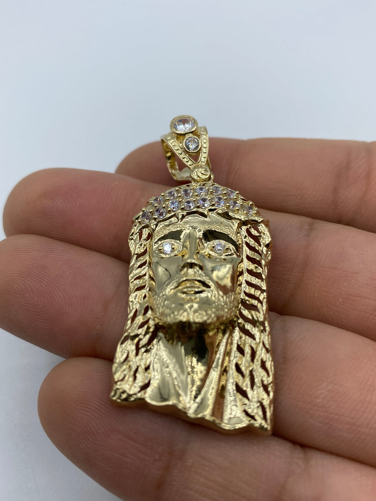 14K Gold Jesus Head Pendant 2.0 in - additional product view 5
