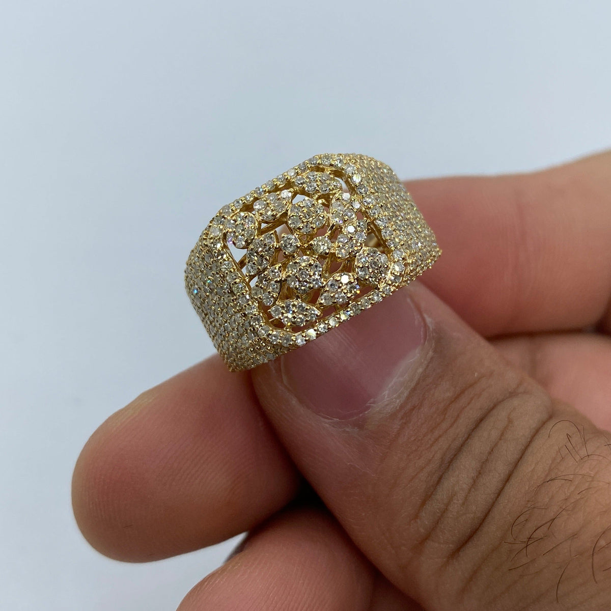 10K Gold Floral Square Diamond Ring in yellow gold - close-up product photo
