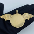 14K Gold Circle Angel Wings Picture Photo CZ Pendant - additional product view 4