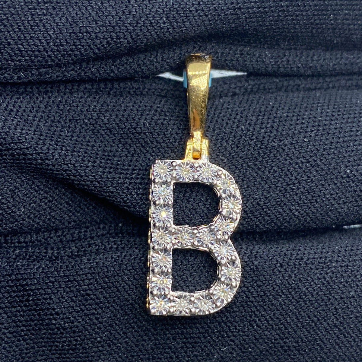 14K Gold Single Stone Initial B Diamond Pendant, Large - close-up product photo