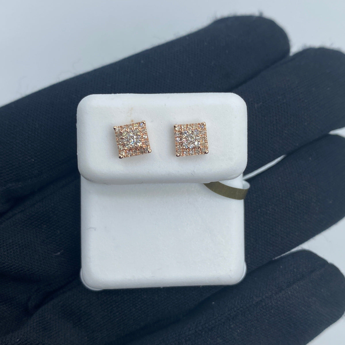 10K Classic Square Gold and Diamond Earrings in rose gold - close-up product photo