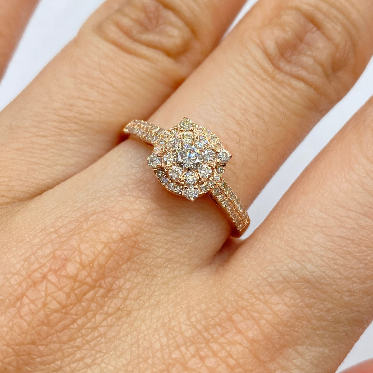 14K Gold Brilliant Circle Diamond Engagement Ring in rose gold - close-up product photo