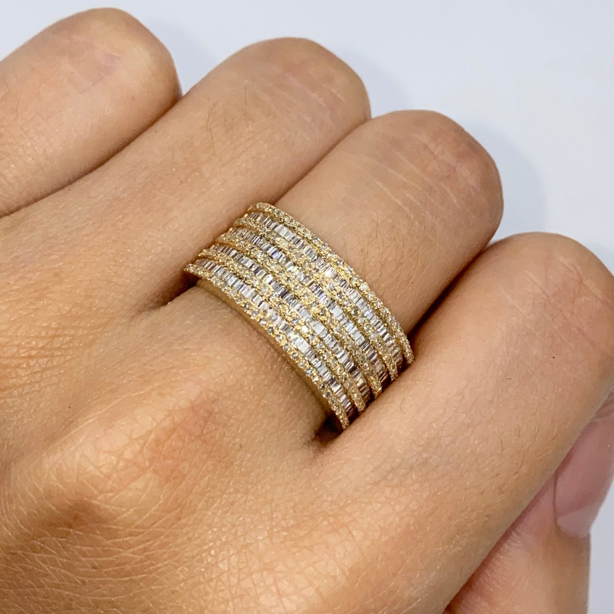 10K Gold 10mm Stacked Diamond Baguette Ring in yellow gold - close-up product photo