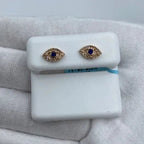 14K Gold Blue Center Stone Evil Eye Diamond Earrings - additional product view 5