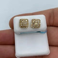 14K Gold Classic Square Diamond Earrings in yellow gold, Small - close-up product photo