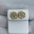 14K Gold Flower Diamond Earrings 2.4 Ct in yellow gold - close-up product photo