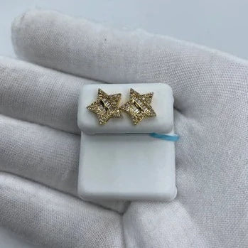 14K Gold Star Diamond Baguette Earrings - additional product view 5