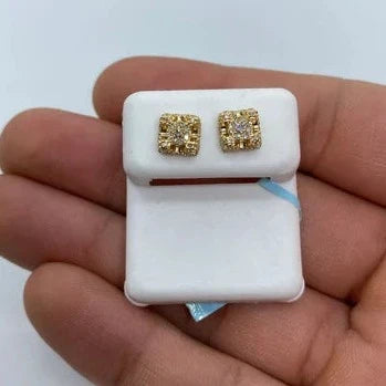 14K Gold Castle Diamond Earrings Small in yellow gold - close-up product photo