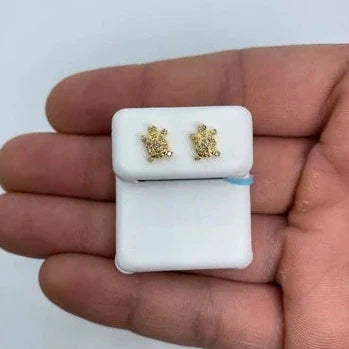 14K Gold Turtle Diamond Earrings in yellow gold - close-up product photo