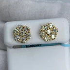 14K Gold Flower Diamond Earrings 3.1 Ct in yellow gold - close-up product photo