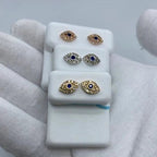14K Gold Blue Center Stone Evil Eye Diamond Earrings - additional product view 2