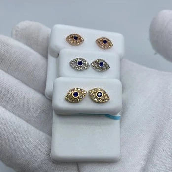 14K Gold Blue Center Stone Evil Eye Diamond Earrings - additional product view 2