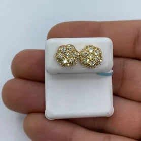 14K Gold Large 3D Flower Diamond Earrings in yellow gold - close-up product photo