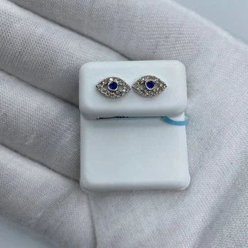 14K Gold Blue Center Stone Evil Eye Diamond Earrings - additional product view 4
