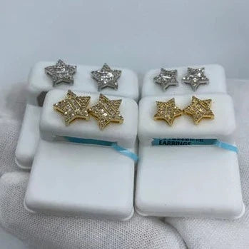 14K Gold Star Diamond Baguette Earrings - additional product view 4