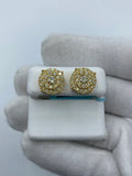 14K Gold Thick Circle Double Layer Cake Diamond Earrings 2.2 CT in yellow gold - close-up product photo