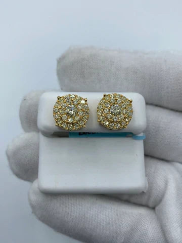 14K Gold Thick Circle Double Layer Cake Diamond Earrings 2.2 CT in yellow gold - close-up product photo