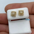 14K Gold Square Box Diamond Earrings in yellow gold, Small - close-up product photo
